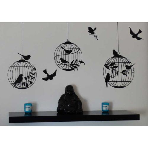 Sticker Vogelkooien met bloemen gemaakt
