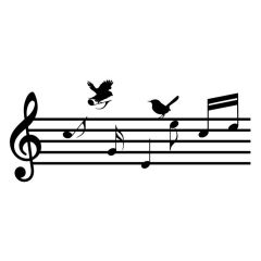 Muzieklijn met muzieknoten en vogels
